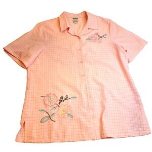 Vtg Bon Worth Button Up Top Women's S‎ Pink Embroidered Birds Cottage Grandma